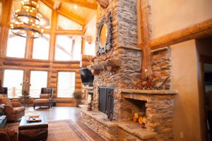 custom design stone fireplace in angel fire, New Mexico