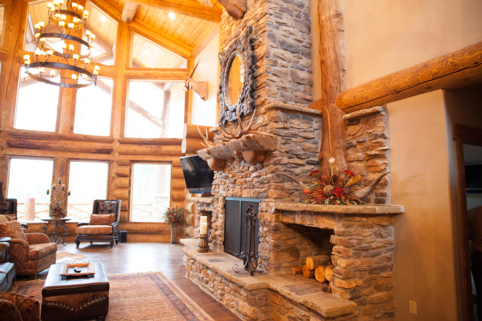custom design stone fireplace in angel fire, New Mexico