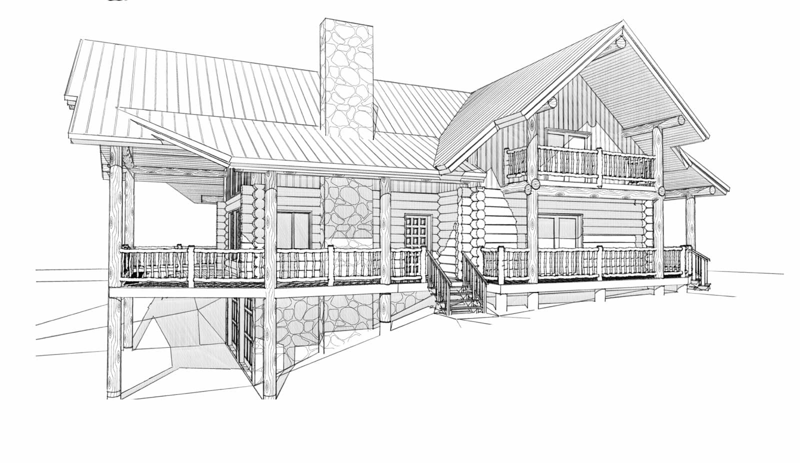 custom designed log home bohannon front right view