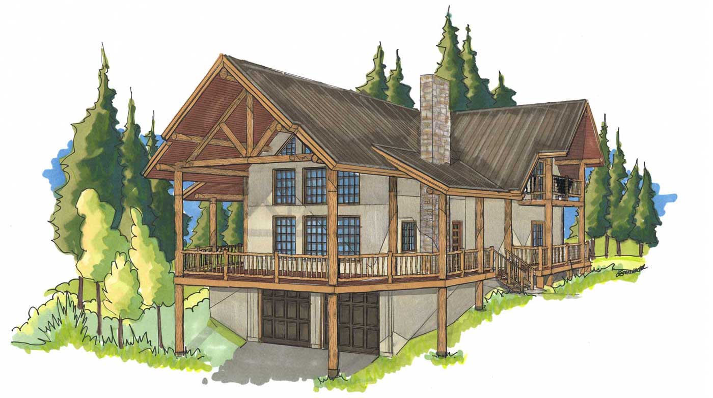 Durango custom designed log home front right view