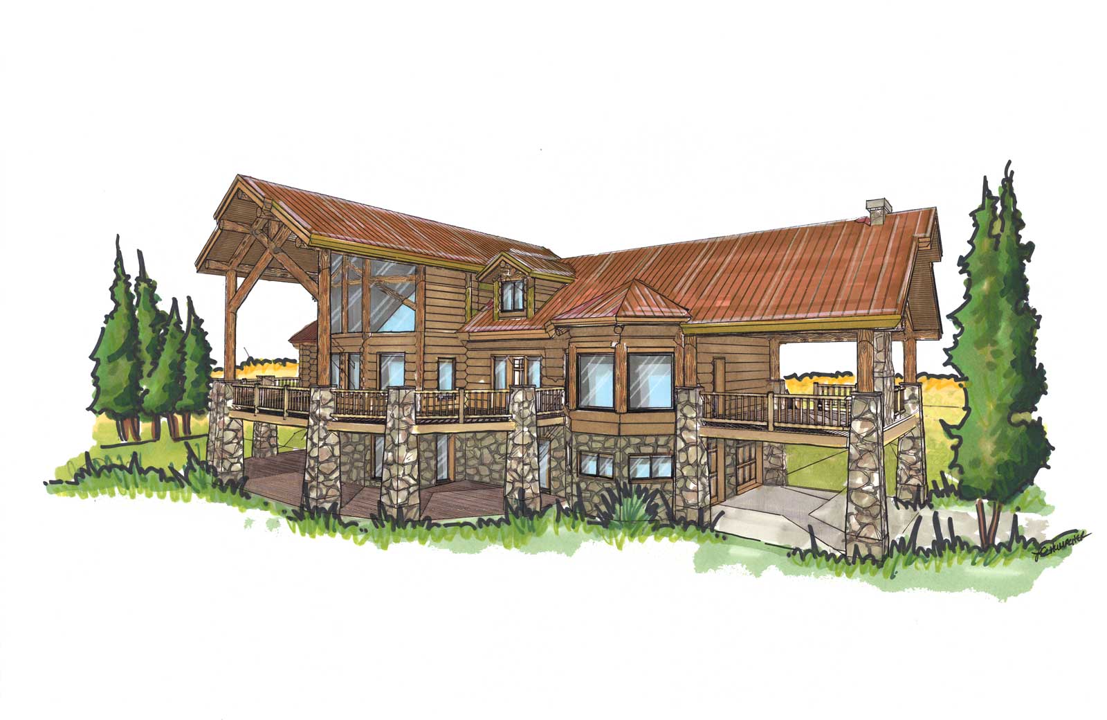 Telluride custom designed log home back right view