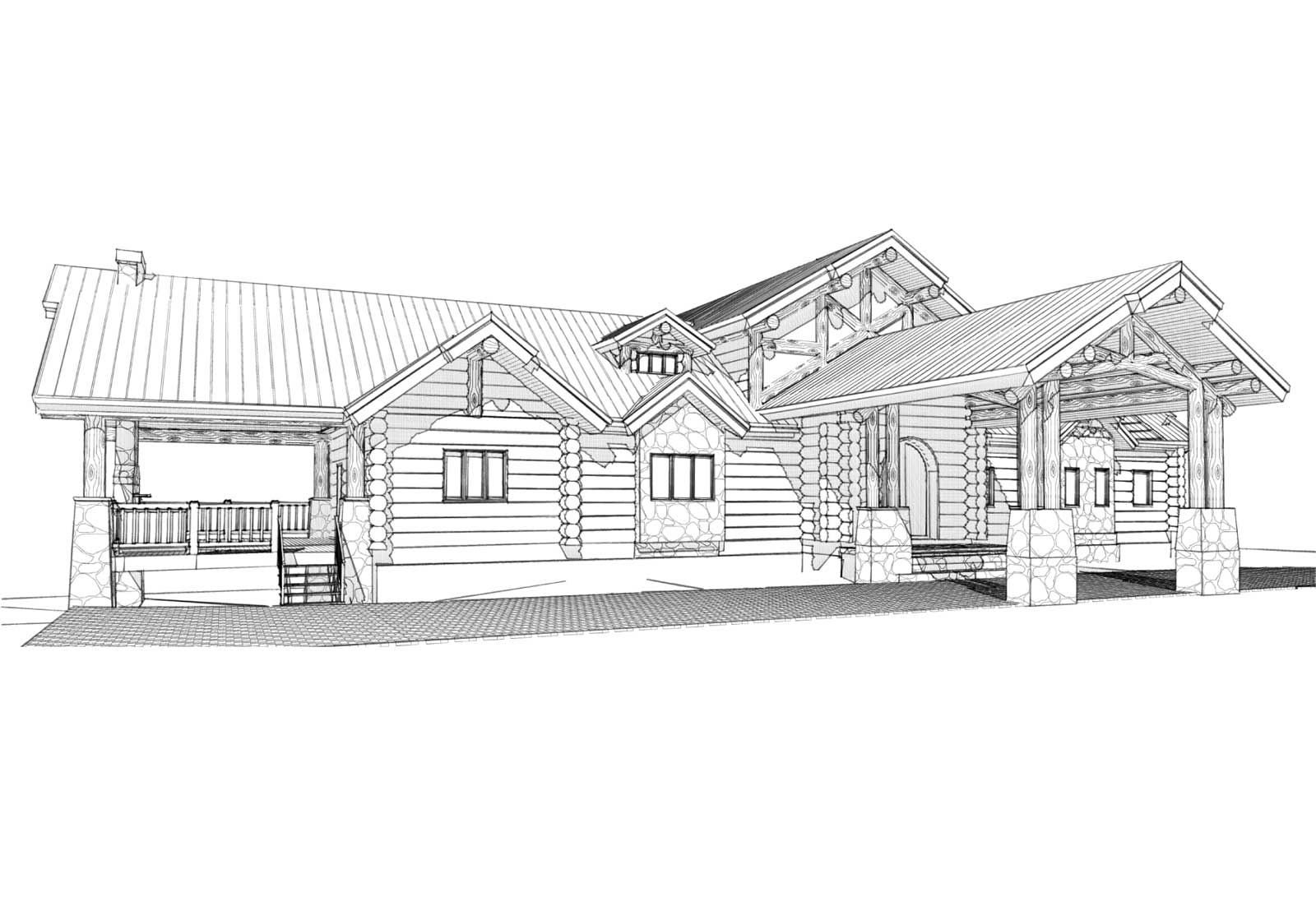 Telluride custom designed log home front left view