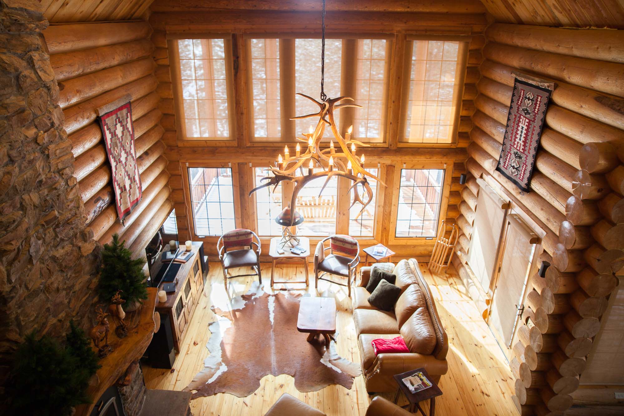 two story luxury lodge living room