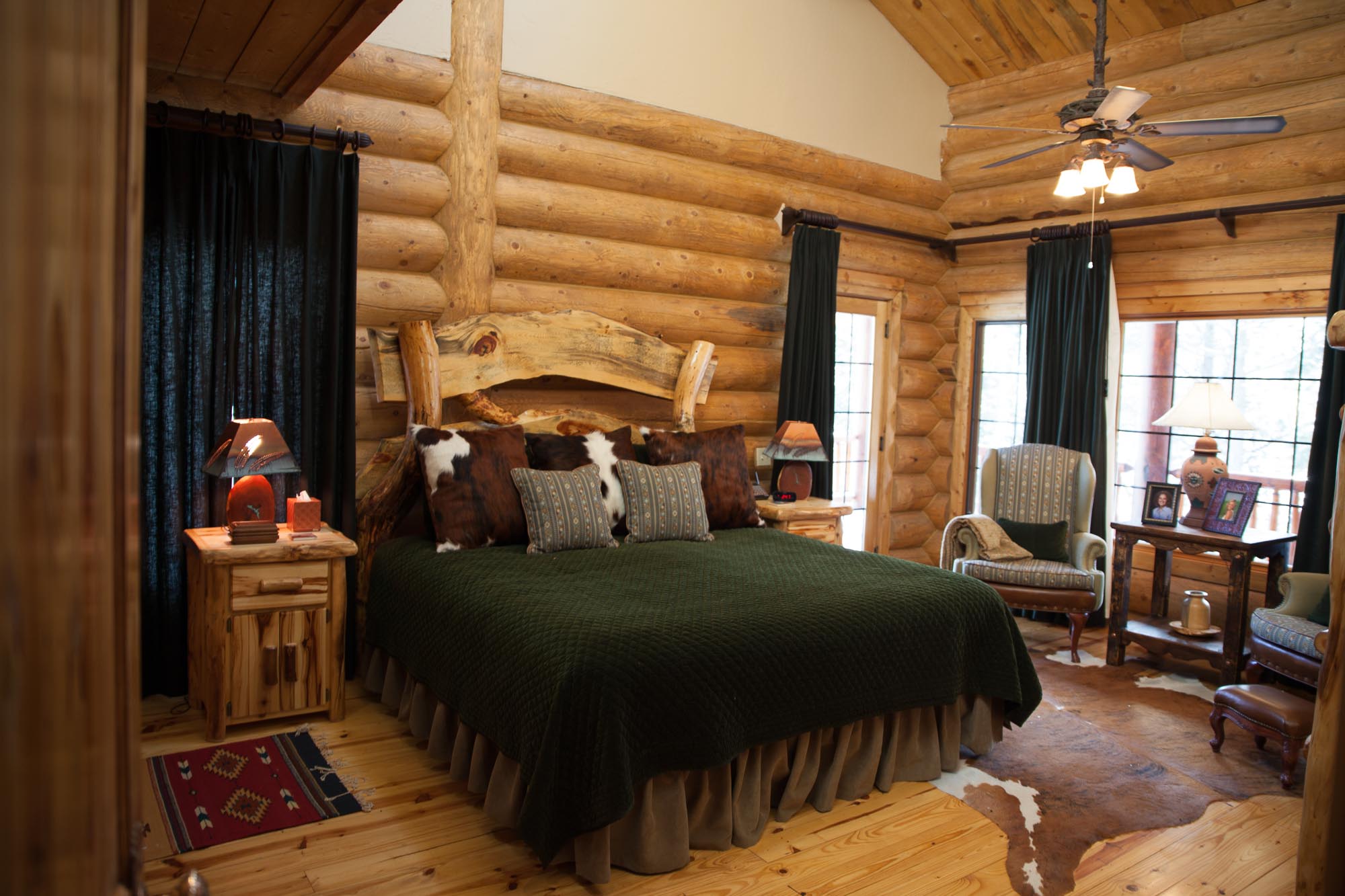 log cabin master bedroom