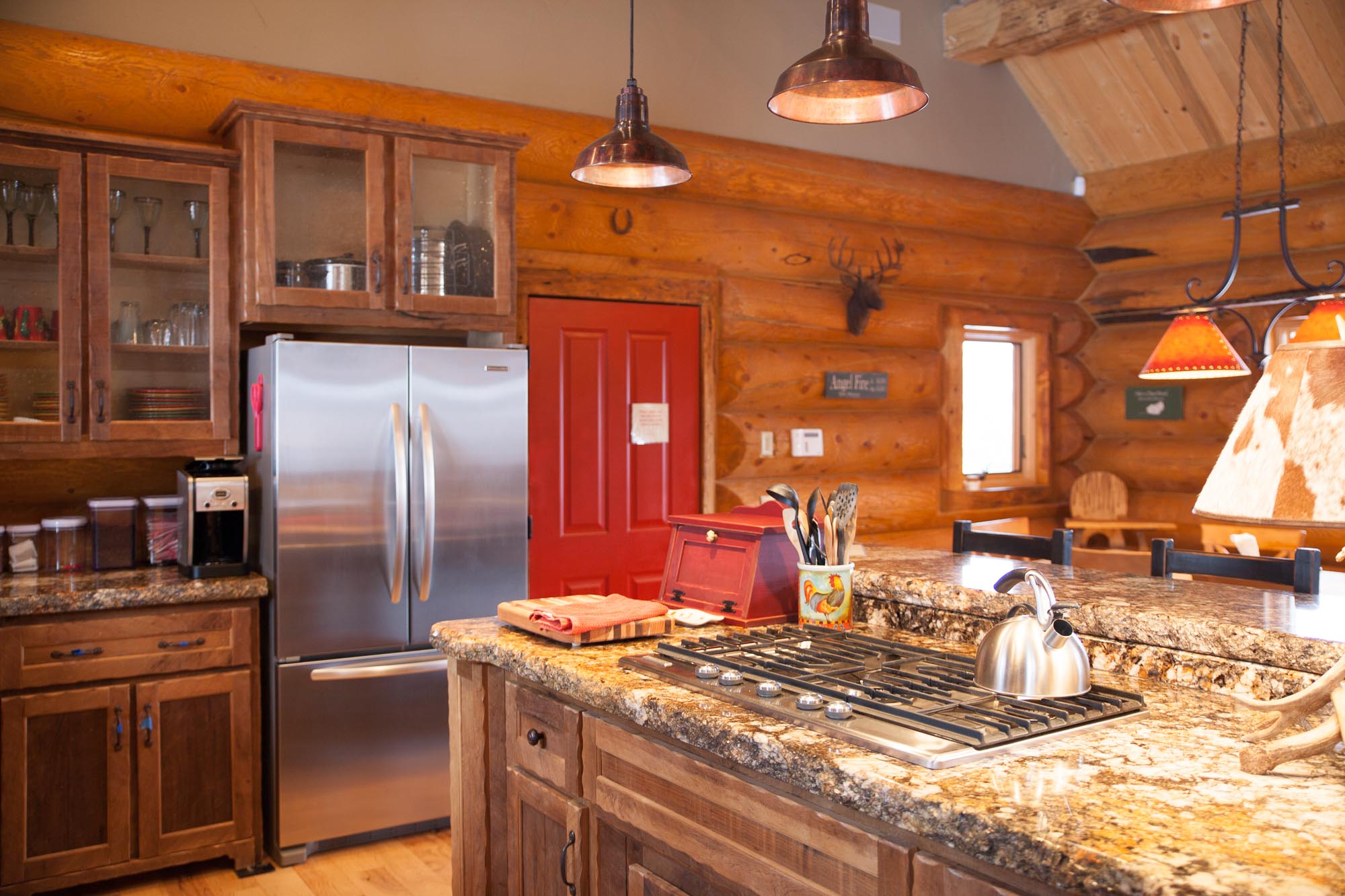 log home luxury kitchen granite countertop