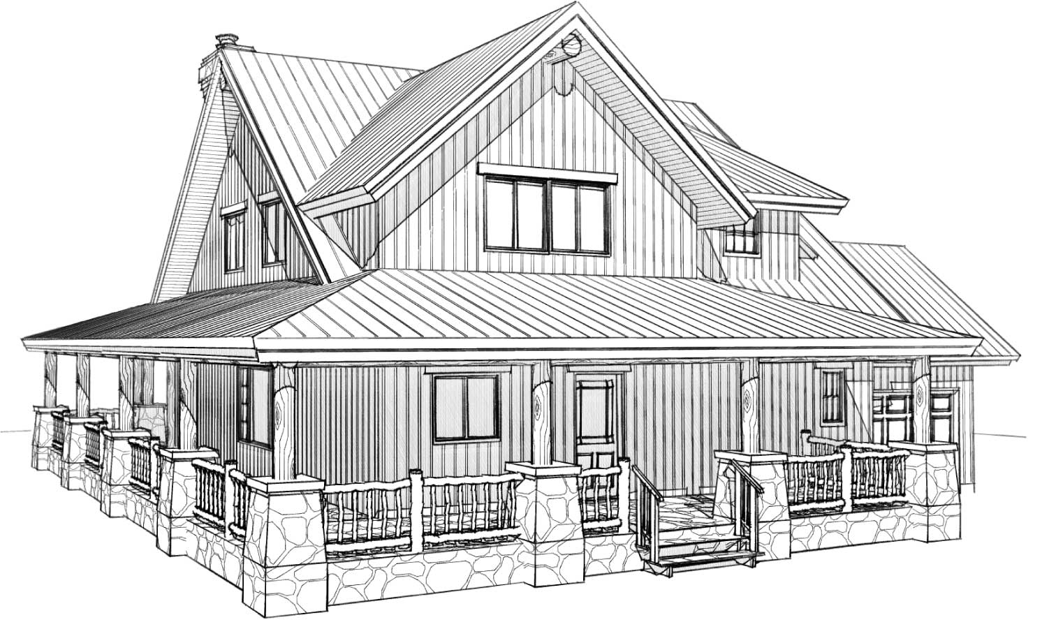 custom designed log home pleasant valley front left view