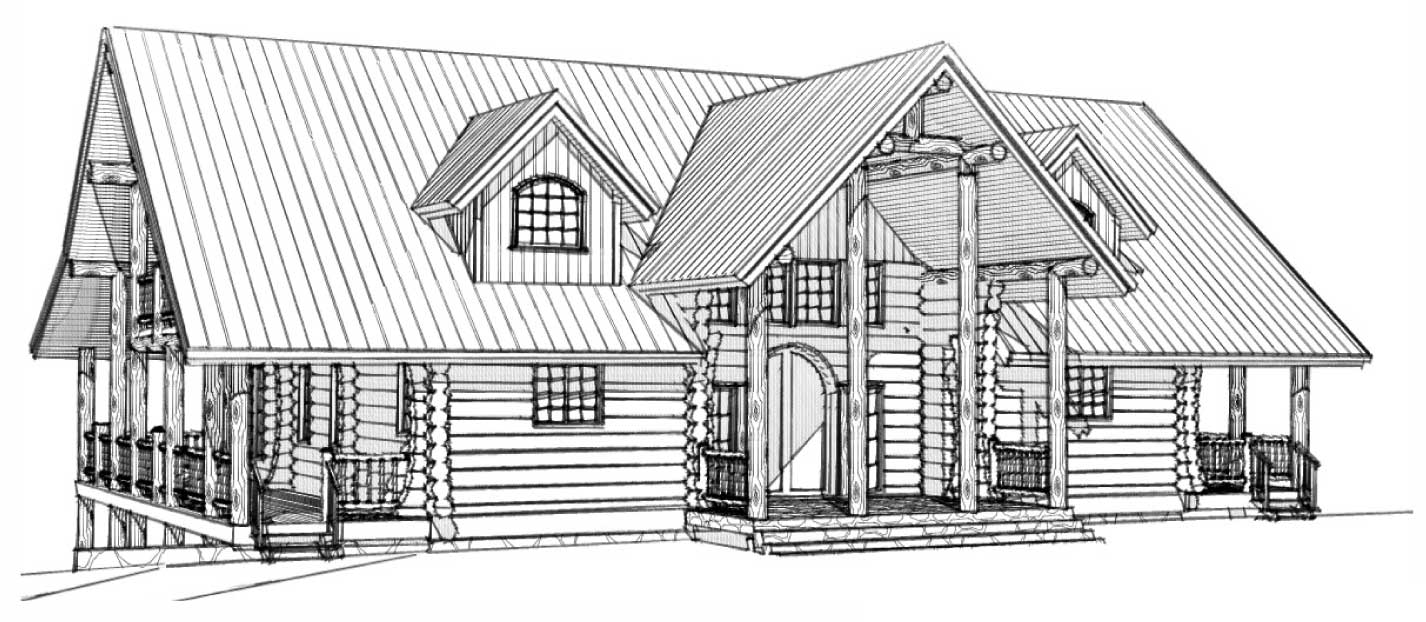 custom designed log home grand hacienda front right view