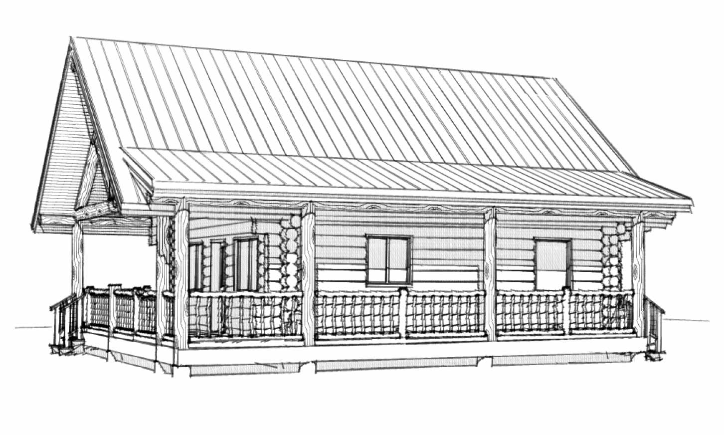 custom designed luxury log home casita front right view